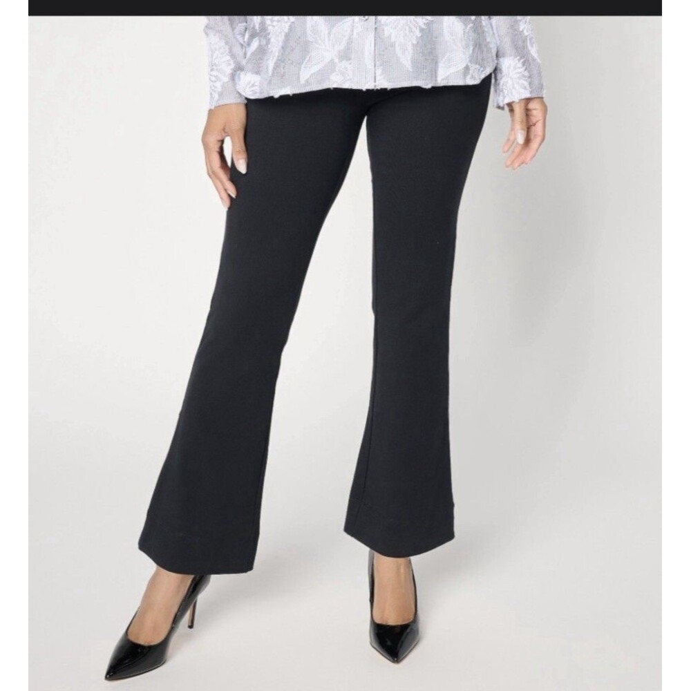 Women with Control Petite 86/14 Full Length Slim Flare Pants Black Sz XSP